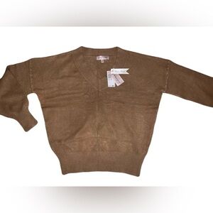Philosophy Brown Long Sleeve V-Neck Sweater